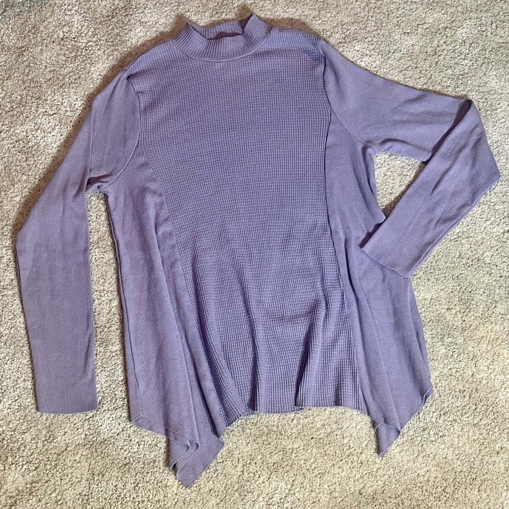 Anthropologie T.La Sloane thermal waffle knit mock  asymmetric tunic top Small